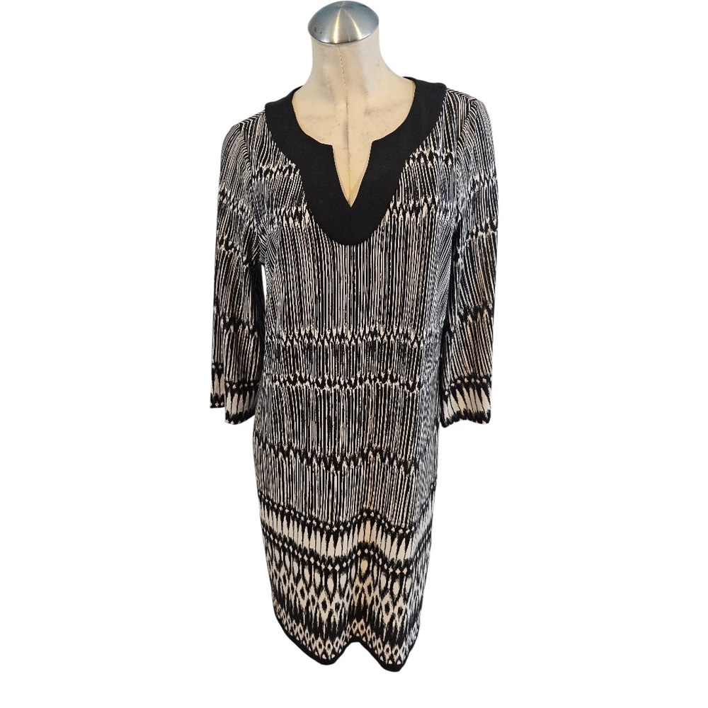 Chico's Size L ( 2) Black and White Patterned Dress
